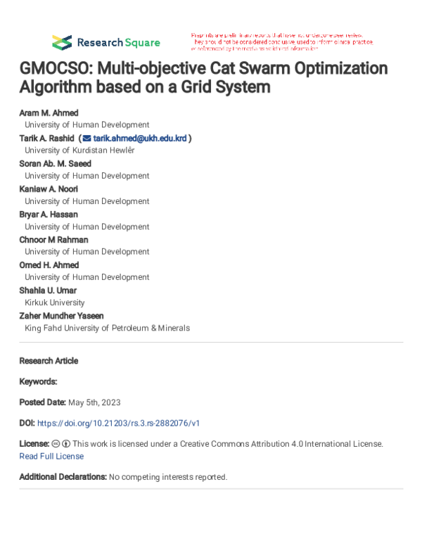 (PDF) GMOCSO: Multi-objective Cat Swarm Optimization Algorithm based on ...
