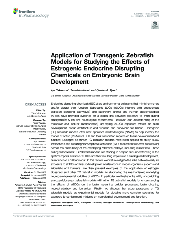 (PDF) Application of Transgenic Zebrafish Models for Studying the ...