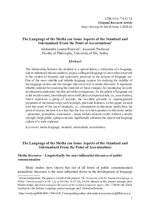 (PDF) The Language of the Media (On Some Aspects of the Standard and ...