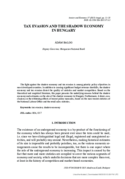 (PDF) Tax evasion and the shadow economy in Hungary