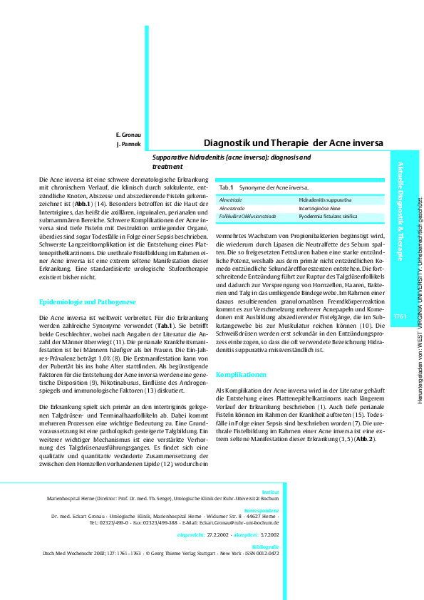 (PDF) Diagnostik und Therapie der Acne inversa