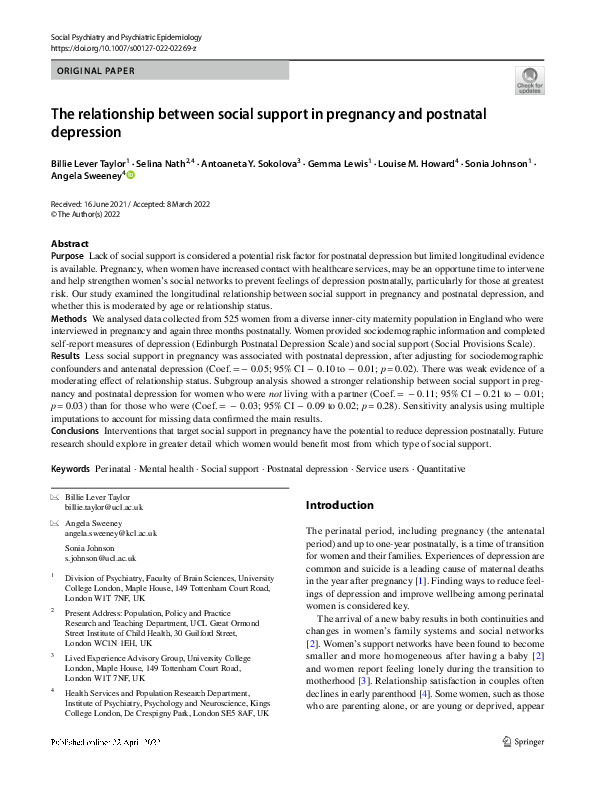 (PDF) The relationship between social support in pregnancy and ...
