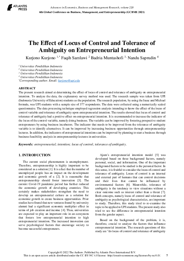(PDF) The Effect of Locus of Control and Tolerance of Ambiguity on ...