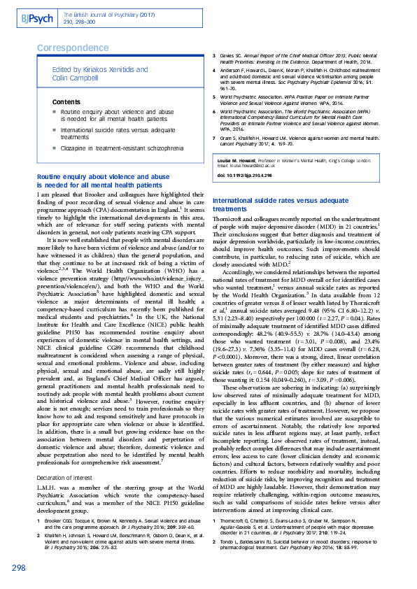 (PDF) Routine enquiry about violence and abuse is needed for all mental ...