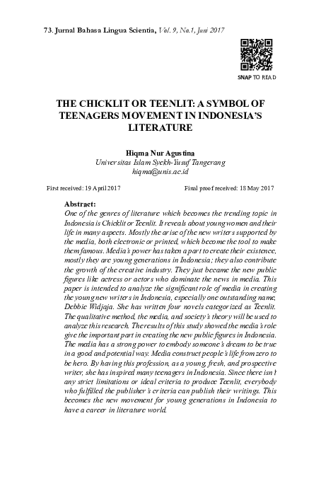 (PDF) The Chicklit or Teenlit: A Symbol of Teenagers Movement in ...