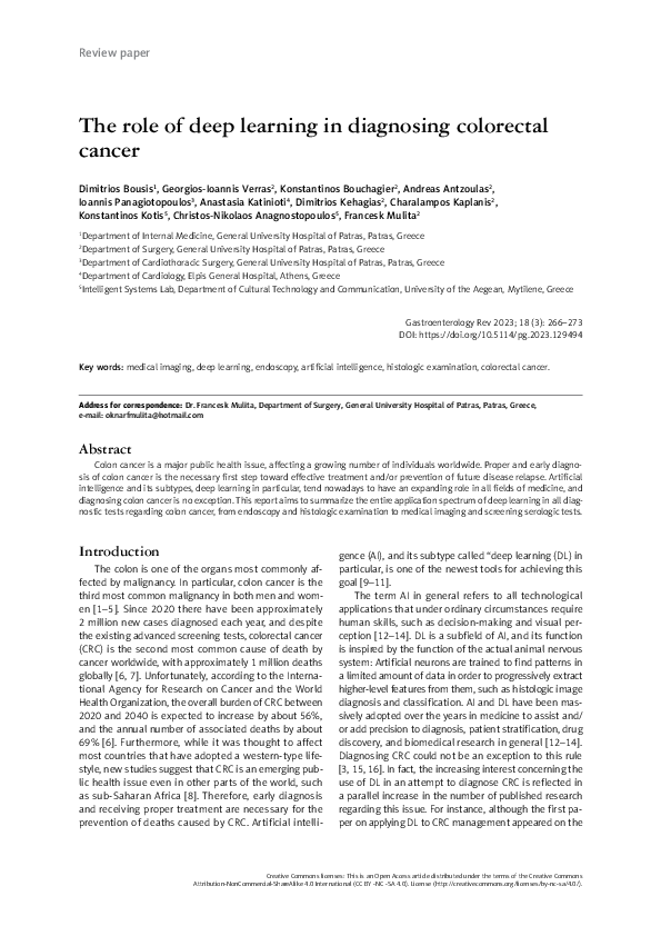 (PDF) The role of deep learning in diagnosing colorectal cancer