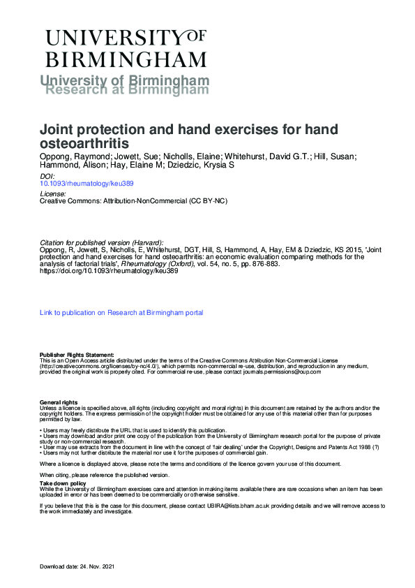 (PDF) University of Birmingham Joint protection and hand exercises for ...
