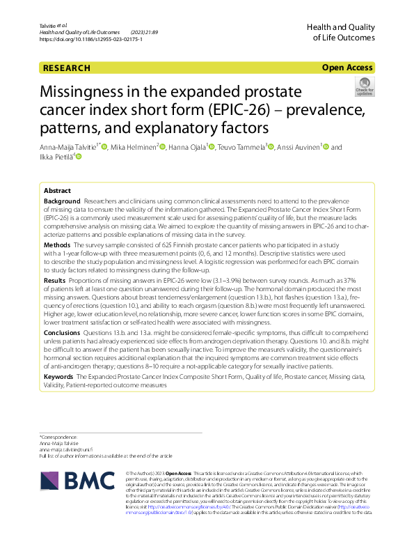 (PDF) Missingness in the expanded prostate cancer index short form ...