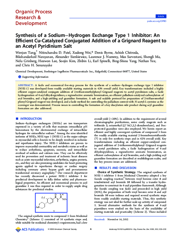 (PDF) Synthesis of a Sodium–Hydrogen Exchange Type 1 Inhibitor: An ...