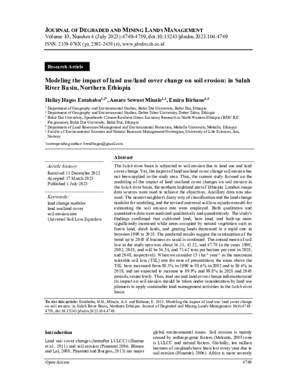 (PDF) Modeling the impact of land use/land cover change on soil erosion ...