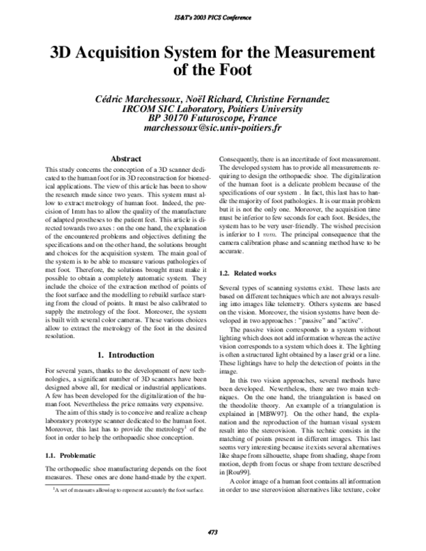 (PDF) 3D Acquisition System for the Measurement of the Foot