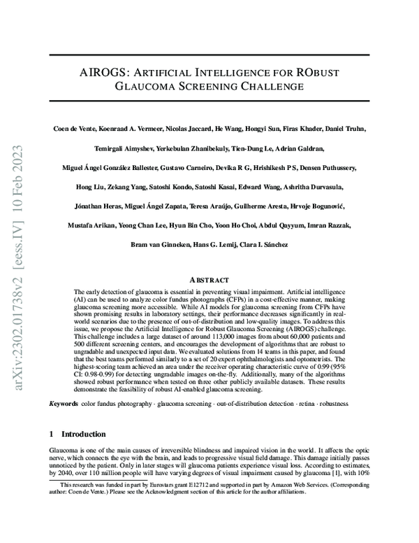 (PDF) AIROGS: Artificial Intelligence for RObust Glaucoma Screening ...