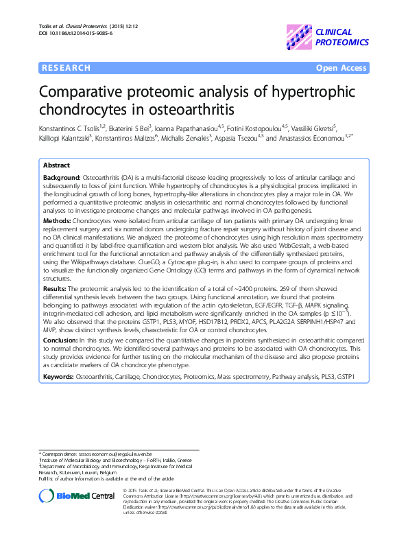 (PDF) Comparative proteomic analysis of hypertrophic chondrocytes in ...