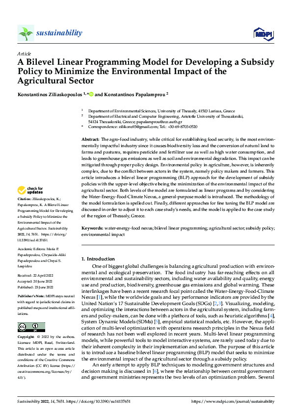 (PDF) A Bilevel Linear Programming Model for Developing a Subsidy ...