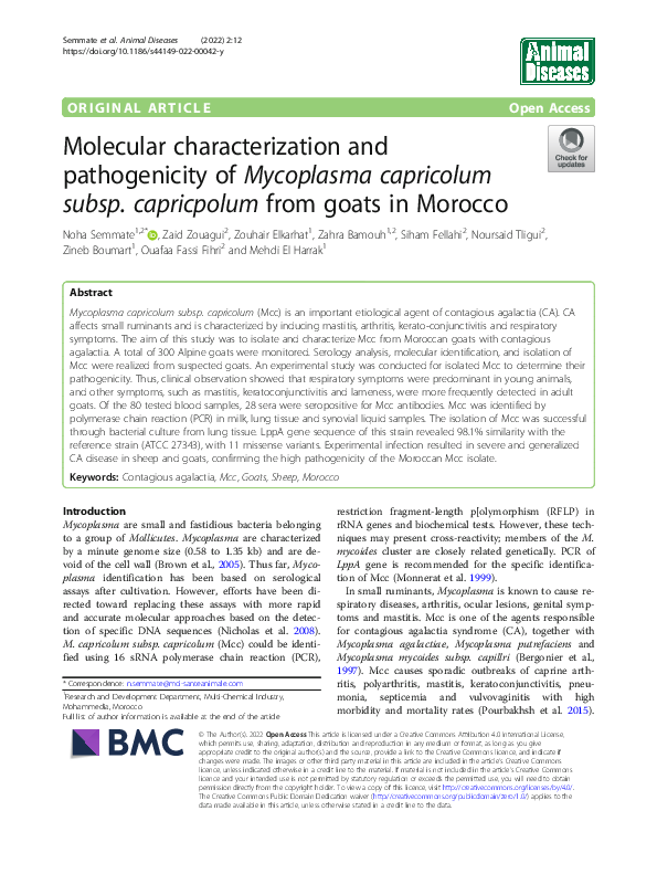 (PDF) Molecular characterization and pathogenicity of Mycoplasma ...