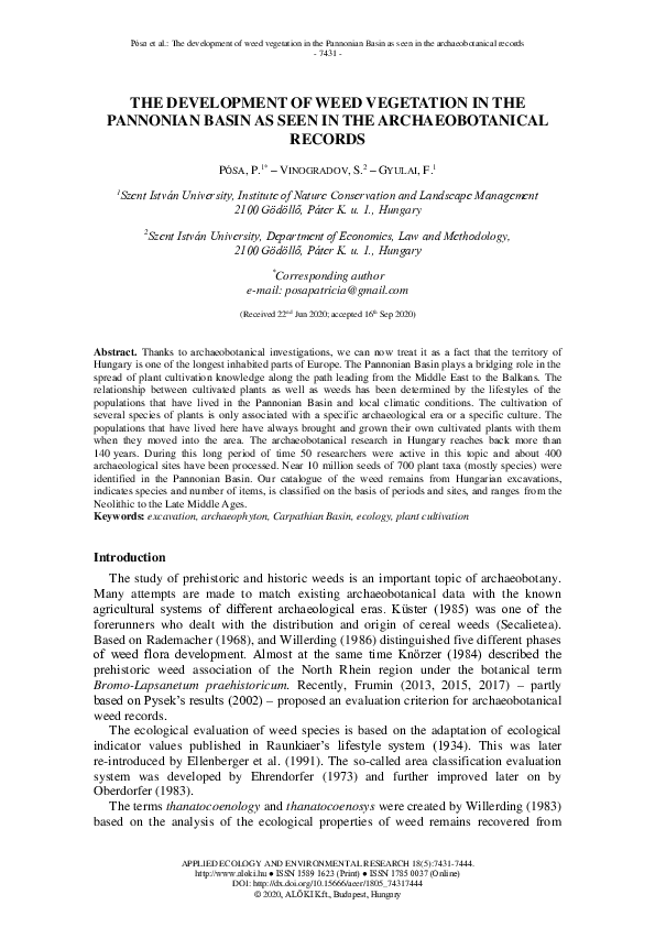 (PDF) The Development of Weed Vegetation in the Pannonian Basin as Seen ...
