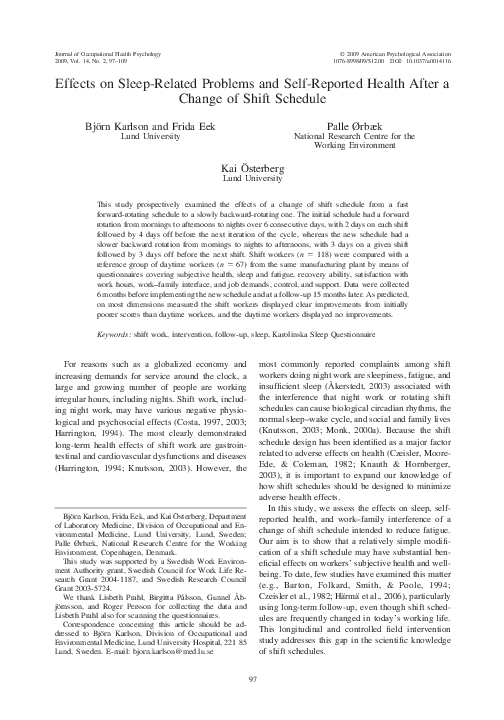 (PDF) Effects on sleep-related problems and self-reported health after ...