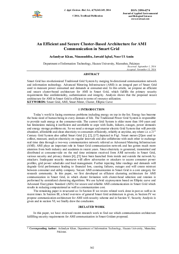 (PDF) An Efficient and Secure Cluster-Based Architecture for AMI ...
