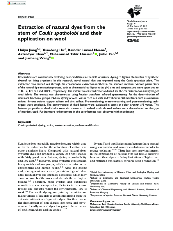 (PDF) Extraction of natural dyes from the stem of Caulis spatholobi and ...