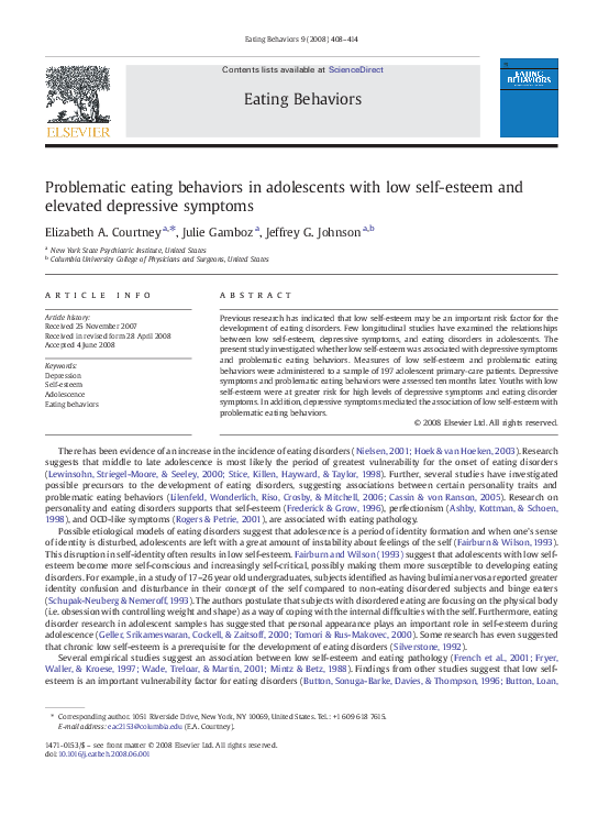 (PDF) Problematic eating behaviors in adolescents with low self-esteem ...