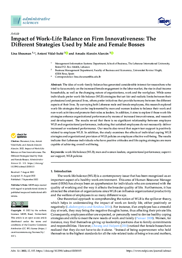 (PDF) Impact of Work-Life Balance on Firm Innovativeness: The Different ...