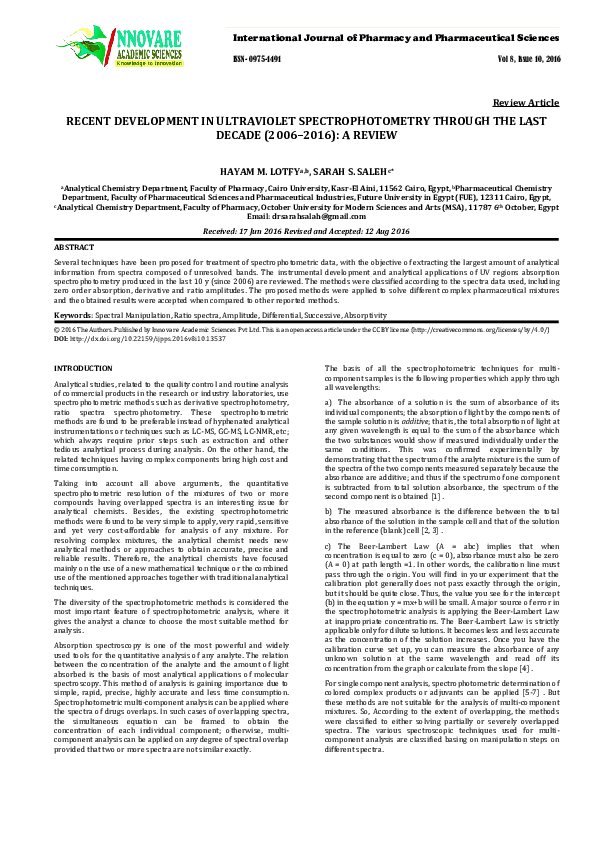 (PDF) RECENT DEVELOPMENT IN ULTRAVIOLET SPECTROPHOTOMETRY THROUGH THE