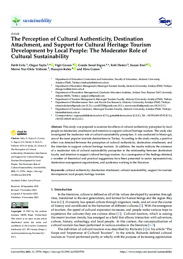 Pdf The Perception Of Cultural Authenticity Destination Attachment