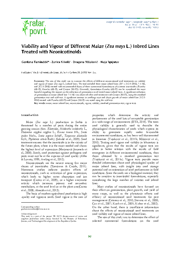 (PDF) Viability and vigour of different maize (Zea mays L.) inbred ...