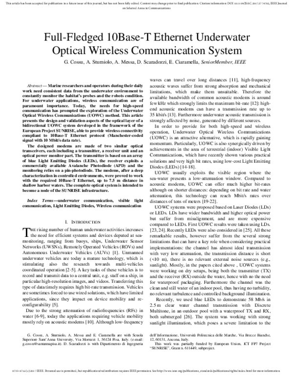 (PDF) Full-Fledged 10Base-T Ethernet Underwater Optical Wireless ...