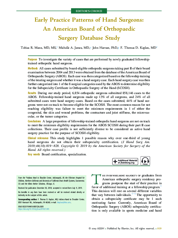 (PDF) Early Practice Patterns of Hand Surgeons: An American Board of ...