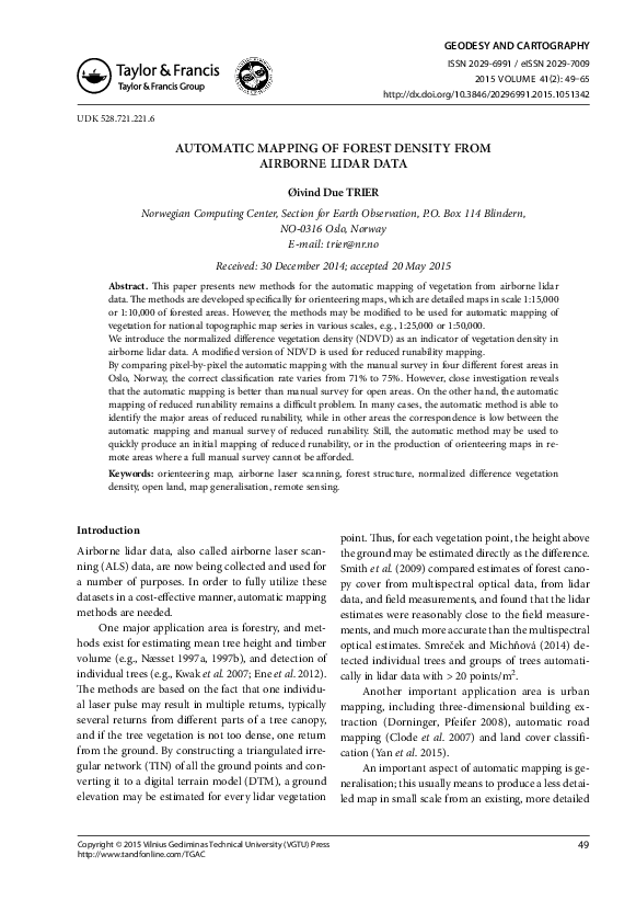 (PDF) Automatic Mapping of Forest Density from Airborne Lidar Data