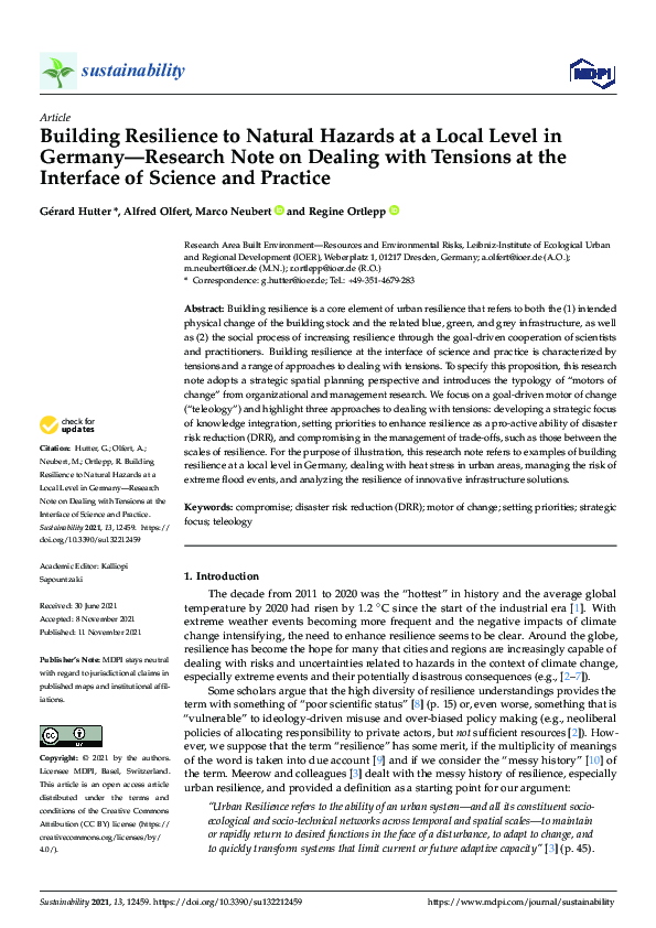 (PDF) Building Resilience to Natural Hazards at a Local Level in ...