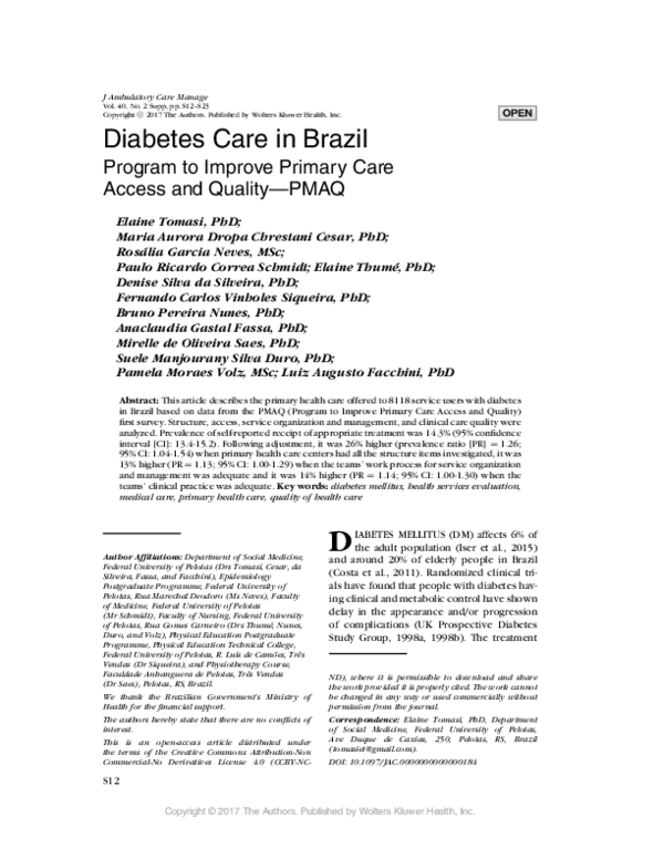 (PDF) Diabetes Care in Brazil