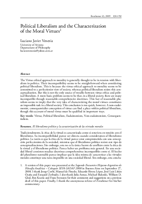 Political Liberalism and the characterization of the Moral Virtues