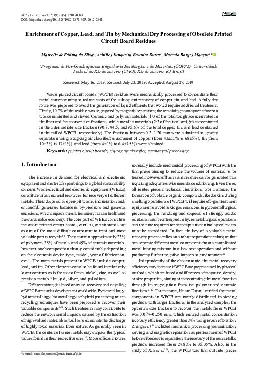 (PDF) Enrichment of Copper, Lead, and Tin by Mechanical Dry Processing ...