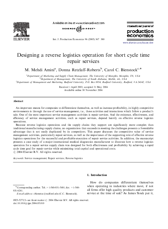 (PDF) Designing a reverse logistics operation for short cycle time ...
