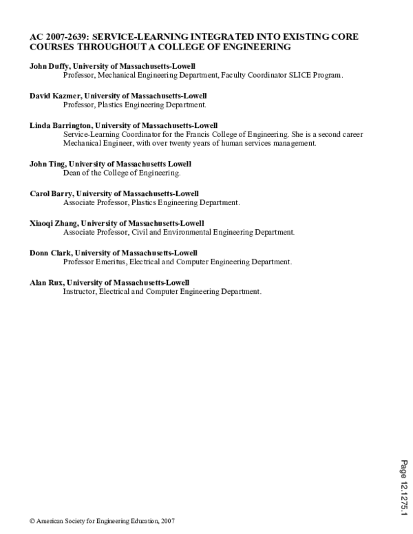(PDF) Service Learning Integrated Into Existing Core Courses Throughout ...
