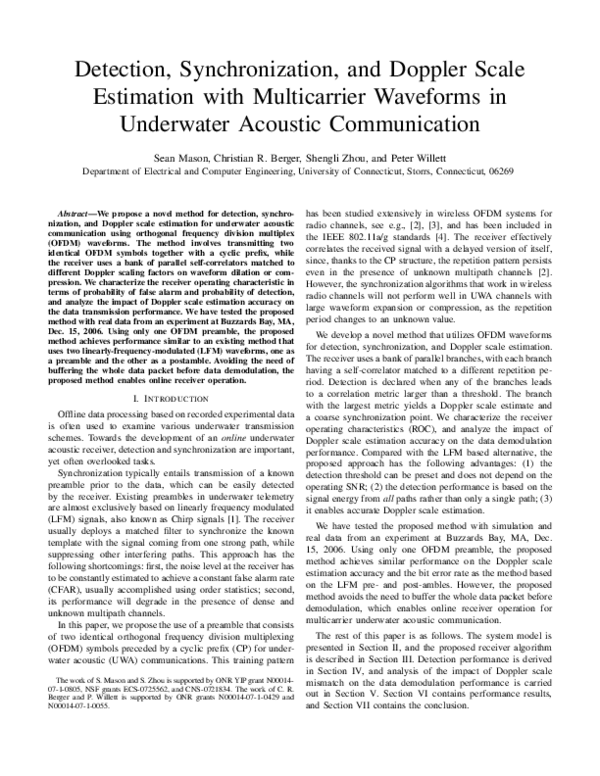 (PDF) Detection, Synchronization, and Doppler Scale Estimation with ...