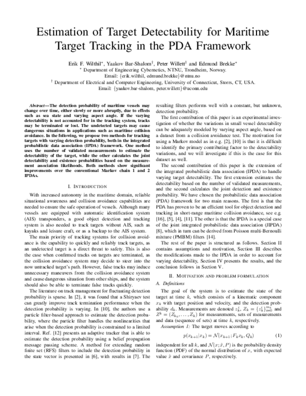 (PDF) Estimation of Target Detectability for Maritime Target Tracking ...