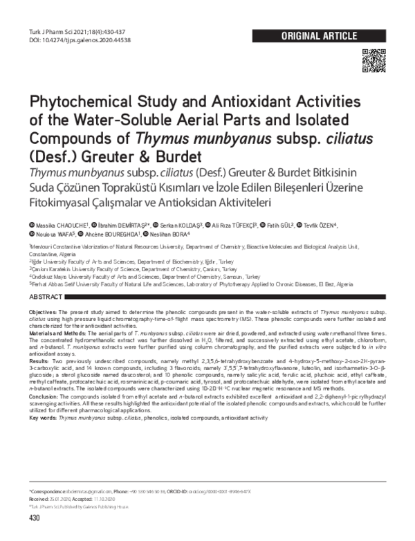 (PDF) Phytochemical Study and Antioxidant Activities of the Water ...