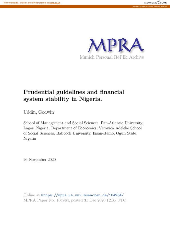 (PDF) Prudential guidelines and financial system stability in Nigeria