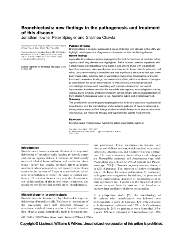(PDF) Bronchiectasis: new findings in the pathogenesis and treatment of ...