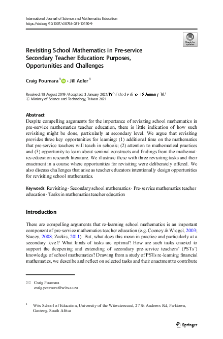 (PDF) Revisiting School Mathematics in Pre-service Secondary Teacher ...