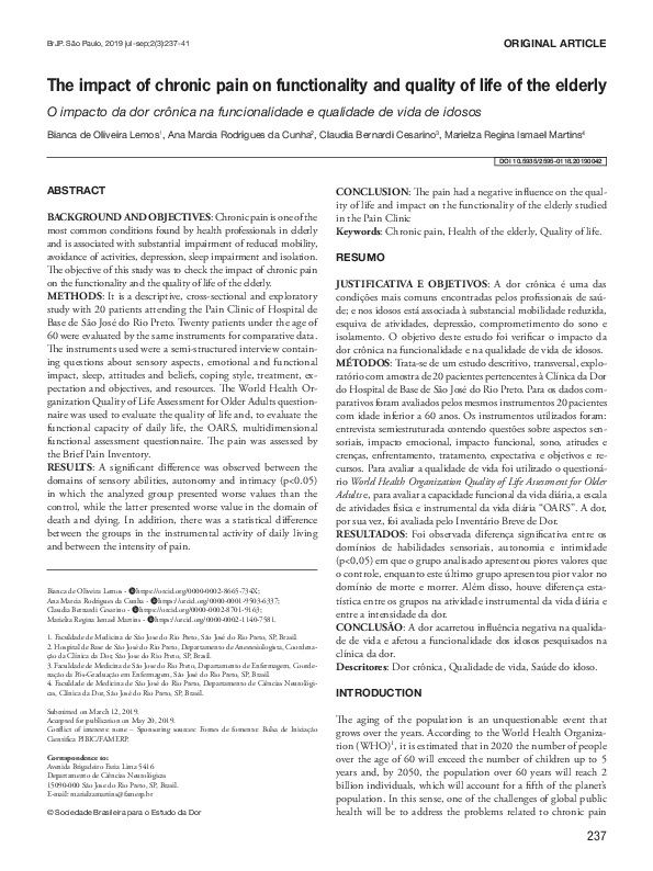 (PDF) The impact of chronic pain on functionality and quality of life ...