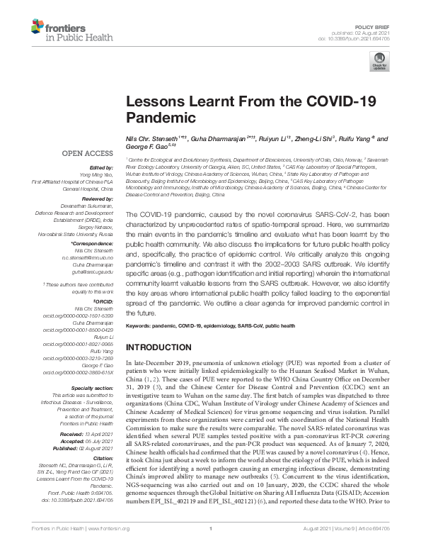 (PDF) Lessons Learnt From the COVID-19 Pandemic