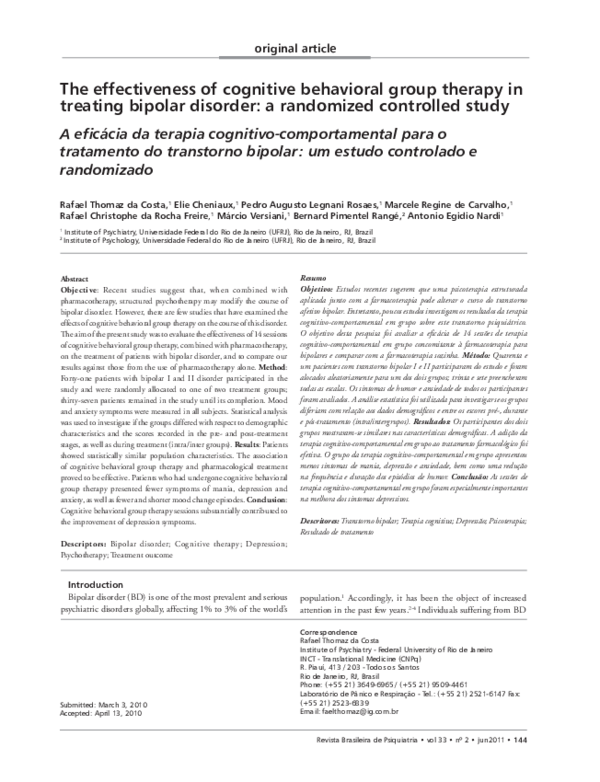 (PDF) The effectiveness of cognitive behavioral group therapy in ...