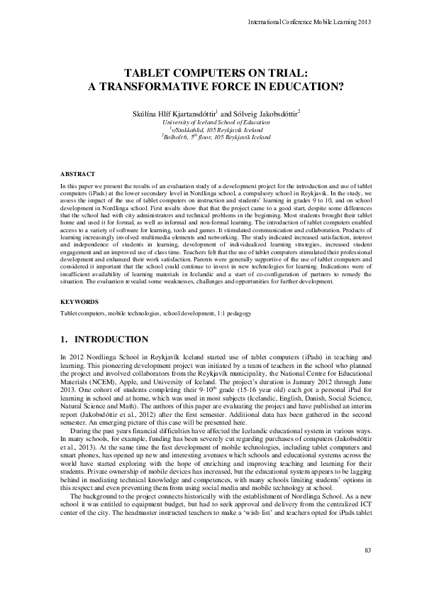 (PDF) Tablet Computers on Trial: A Transformative Force in Education?