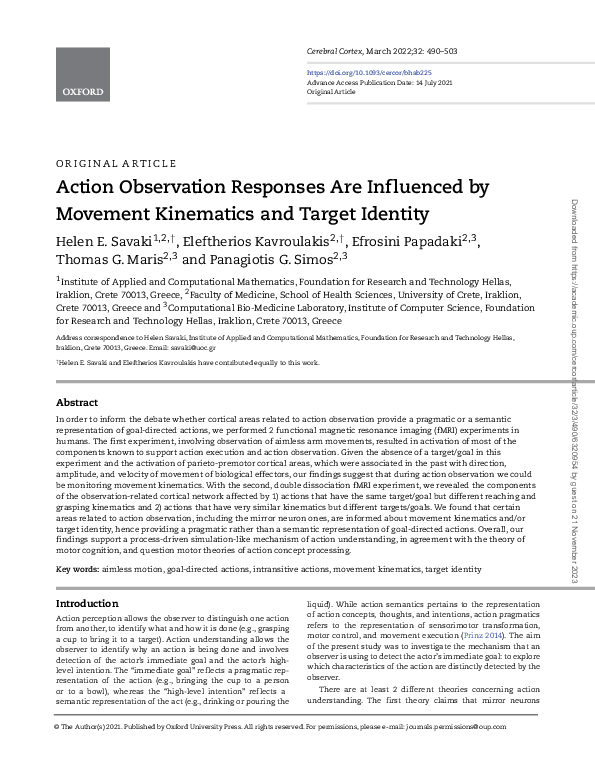 (PDF) Action Observation Responses Are Influenced by Movement ...