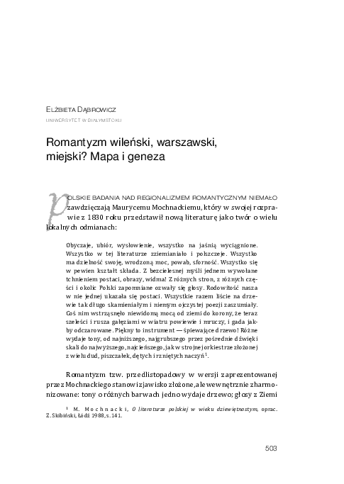 (PDF) Romantyzm wileński, warszawski, miejski? Mapa i geneza | Elżbieta