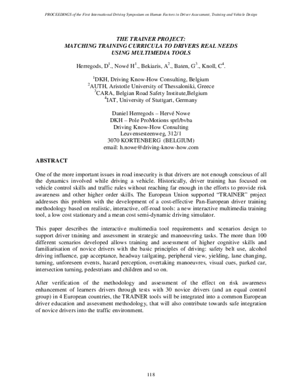 (PDF) The Trainer Project: Matching Training Curricula to Drivers Real ...